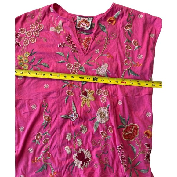 Johnny Was Pink Embroidered Floral Blouse Short Sleeve V-Neck M - Picture 6 of 9